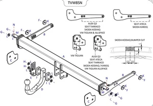 Barra de remolque automotriz Towtrust Swan Neck para Skoda Kodiaq SUV 2016-en adelante - Imagen 1 de 8