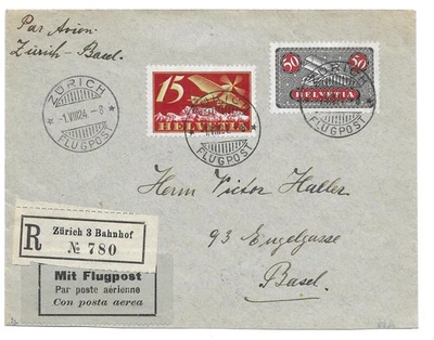 Schweiz Flugpostbrief 1924 Zürich Basel - Bild 1 von 2