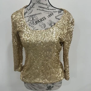 Peck & Peck Gold Sequins Scoop Neck Sweater Every Day Luxe Glam Casual Sz S - Picture 1 of 4