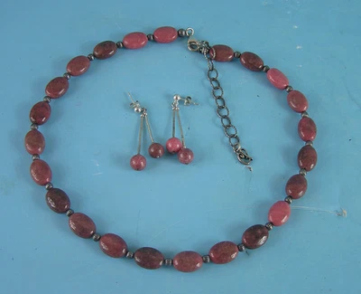 Collar y pendientes Carolyn Pollack de cuentas de plata de ley 925 de rodonita Foto 1 de 4