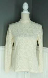 NWT Rafaella Size M Form Fitting Sheer Ivory Lace Long Sleeve Mock Neck Shirt - Picture 1 of 5
