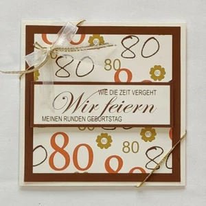 5  Einladungskarten zum 80. Geburtstag  in creme-braun-tönen - Bild 1 von 3