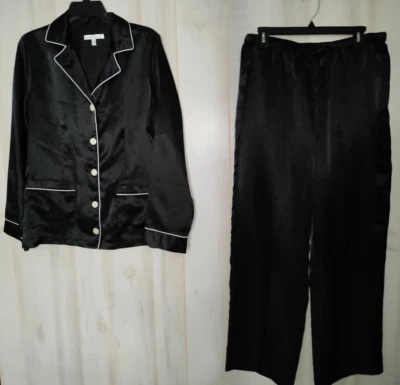 EXCELENTE CONJUNTO PIJAMA MUJER LAURA ASHLEY NEGRO SATINADO TALLA L Foto 1 de 3