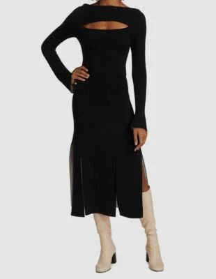 $850 3.1 Vestido Suéter Phillip Lim Para Mujer Negro Corte Lana Doble Abertura Talla S Foto 1 de 4