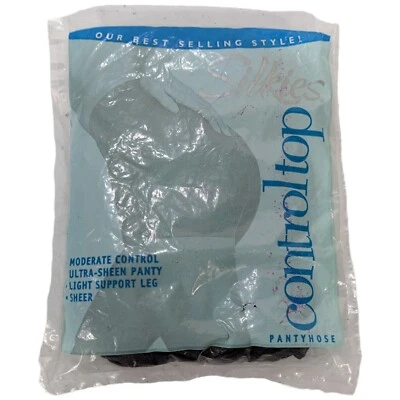 Silkies Control Top Pantyhose Small Light Support Legs Ultra Sheen Off Black - Image 1 of 4