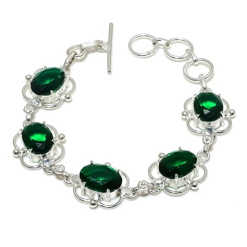 VALENTINO "Bracciale Gioielli Argento Sterling 925 Pietra Preziosa Cromata Diopside Fatto a Mano Taglia 7 8"