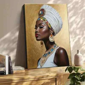 Black Woman in African Canvas Stretched Ready to Hang 50x40 Home decor Gift. - Picture 1 of 2