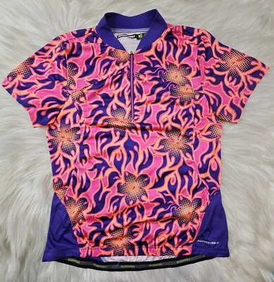 Nishiki Cycling Bike Racing Jersey Shirt Orange Purple Pink Geo Pattern (M) - Image 1 of 4