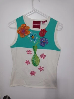 Suéter Pullover Vintage Michael Simon Bordado Floral Sin Mangas Foto 1 de 4