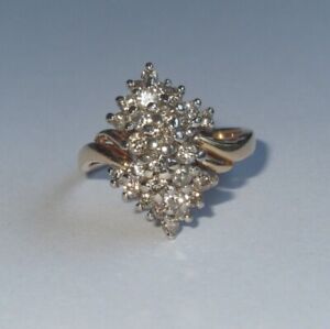 Vintage 14K YELLOW GOLD 1/2 Carat DIAMOND Cluster Ring: SIZE 8, 5.1 Gram