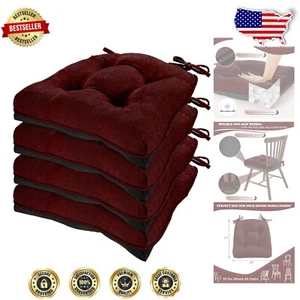 Indoor Chenille Chair Cushions with Ties - Set of 4, Non-Slip & Comfortable - Picture 1 of 9