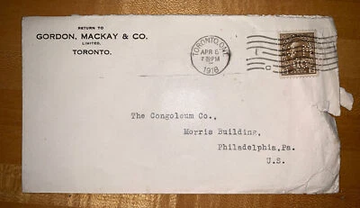Gordon, MacKay & Co PERFIN 1918 Almirante Cubierta Toronto a EE. UU. Eslogan Cancelar Foto 1 de 3