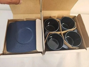 Set 4 tazzine e piattini espresso Sasaki Kyoto blu cobalto Giappone #19000 NUOVI - Foto 1 di 8