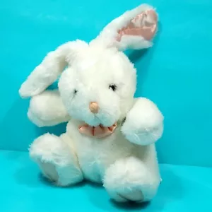 Osterhase Hase Plüsch weiß Pfirsich Ohren Fliege Stofftier 9 Zoll sitzend - Bild 1 von 8