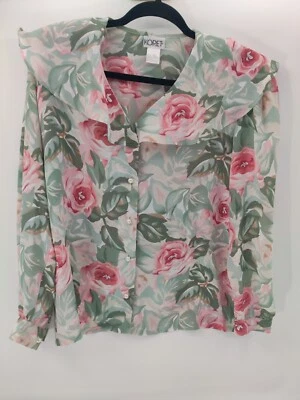 Blusa de Colección Koret Para Mujer Abotonada Cuello Cascada Rosa y Verde Floral Talla 8 Foto 1 de 4