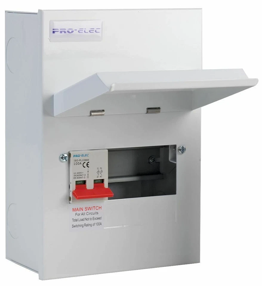 PRO ELEC - 6 Way Metal Consumer Unit, 100A Main Switch - Image 1 of 1