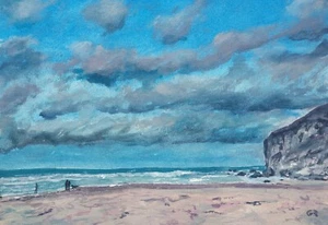 Porthtowan Beach Mood, original acrylics on paper 410mm w x 294mm h, coastal art - Picture 1 of 9