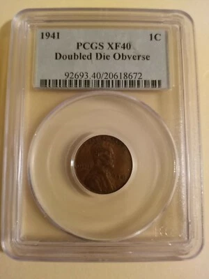 1941 DOUBLED DIE OBVERSE DDO XF40 PCGS LINCOLN WHEAT CENT - Image 1 of 2