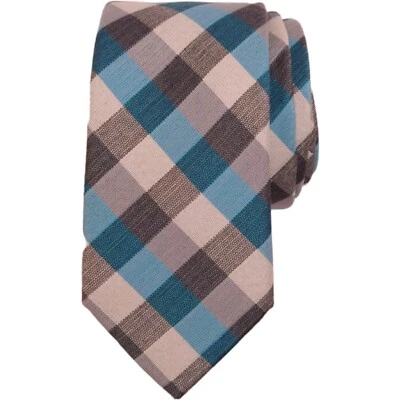 SAKS FIFTH AVENUE Mens Check Tie Blue Gray White 2.5 Slim Cotton Silk Necktie - Image 1 of 4