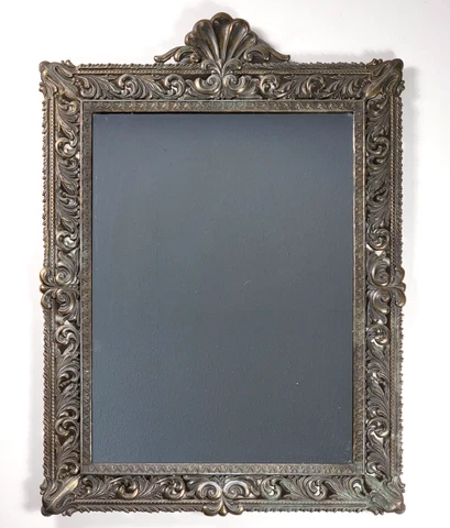 Large Ornate Antique Italian Brass Mirror 21.5”x15.5” - Made in Italy, Patinated Cover