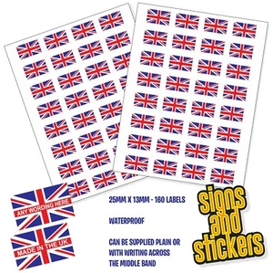 25 mm x 13 mm x 160 Großbritannien Union Jack Aufkleber Etiketten Made in UK - Bild 1 von 1