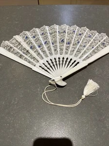 Italienischer handbemalter Fächer blau floral - Bild 1 von 9