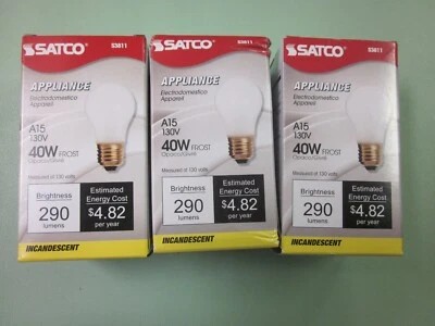3 Pk SATCO Appliances A15 130V 40W Frost 2500Hours P/N: S13811 - Image 1 of 4