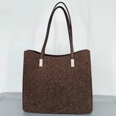 Bolso de Mano Pequeño Cole Haan Marrón Tejido Panel e Imitación Cuero Dos Asas Foto 1 de 4