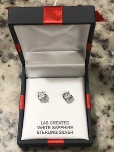 Brand New 925 Sterling Silver Lab Created White Sapphire Stud Earrings - Picture 1 of 5