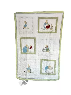 Pottery Barn Kids Crib Quilt Beatrix Potter Peter Rabbit 50x36" Unisex Green - Image 1 of 4