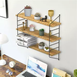 3 Tier Wall-Mounted Shelf Wood Floating Display Rack Hanging Storage Shelves Dec - Picture 1 of 12