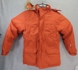 Land's End Youth Goose Down Hood Puffer Orange Jacket Size L 14/16 Full Zip - Picture 1 of 17