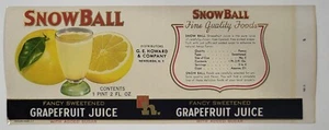 LABEL Snowball Can Grapefruit Juice GE Howard Newburg New York - Picture 1 of 1