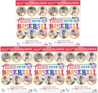 (5) 2018 Topps Heritage Baseball EXCLUSIVE Factory Sealed Blaster Box-Loaded!
