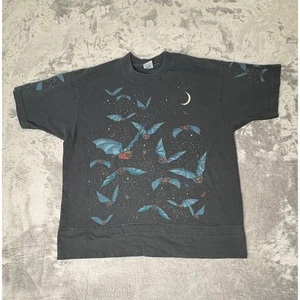 Vintage Bats All Over Print T-Shirt XL Fruit of the Loom Made in USA 90s Single - Picture 1 of 9