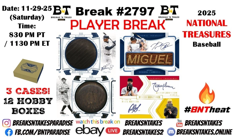 AUSTIN WELLS 2025 National Treasures Baseball Hobby 3 CASE 12 BOX Break #2797 - Image 1 of 1