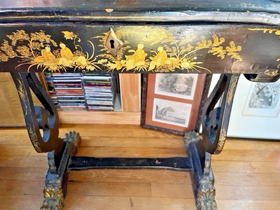 Soporte de costura Chinoiserie antiguo 19ª Regencia Inglesa Foto 1 de 4