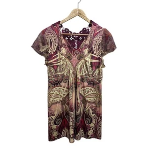 One World LET LIVE Blouse L Wine Red Coquette Beachy Coastal Boho Indie Retro - Picture 1 of 6