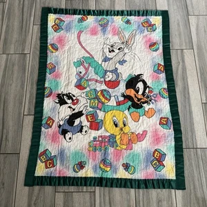 Vintage Disney Baby Looney Tunes Handmade Baby Blanket Tweety Bugs Bunny Quilt - Picture 1 of 9