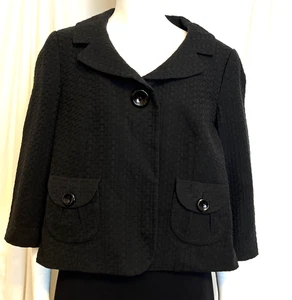 Ann Taylor Blazer Jacke Gr. 8 schwarz Baumwolle/Rayon 1 Knopf/Taschen gefüttert 2/3 Sl - Bild 1 von 10
