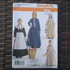 Simplicity 3725 Puritan Pioneer Colonial Child Costume Pattern Size 3-6 Uncut - Picture 1 of 3