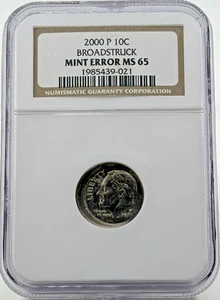 2000-P Dime Broadstruck Mint Error NGC MS65 - Picture 1 of 2
