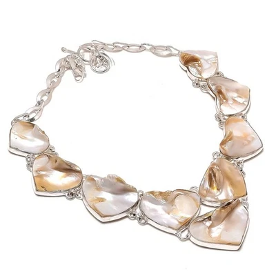 Colar de joias de presente de Ação de Graças feito à mão com pedra preciosa de madrepérola 18" PG 6886 - Imagem 1 de 4