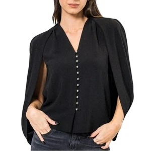 Jonathan Simkhai Dawn Cape Black V-Neck Button Front Top XS - Picture 1 of 9