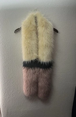 Free People Faux Fur Boa Scarf OS Pink Ivory Navy Blue - Image 1 of 4