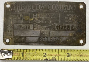 VINTAGE 1919 THE BUDA COMPANY MOTOR Advertising Metal Emblem Sign - Picture 1 of 5