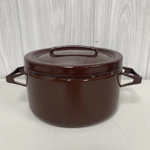 Vintage MCM Finel Finland Seppo Mallat Arabia Brown Enamel Lidded Pot Dutch Oven - Picture 1 of 15
