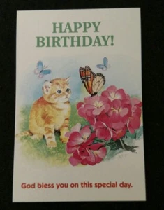 VTG '93 F.S. Davis KITTEN BUTTERFLIES Postcard HAPPY BIRTHDAY! God bless you... - Bild 1 von 5