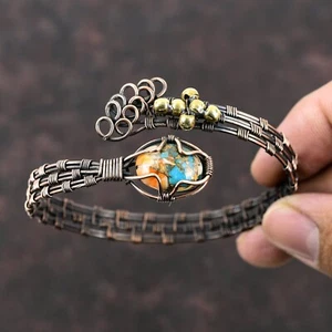 Spiny Oyster Copper Turquoise Gemstone Sister Wire Wrapped Wedding Bangle Copper - Picture 1 of 6