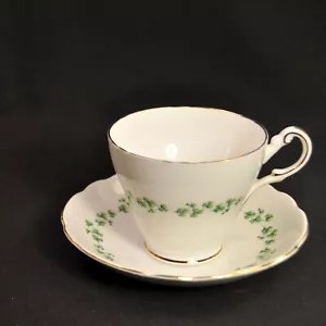 Regency Footed Cup & Saucer Green Clover Garland w/Gold 1953-2009 Bone China - Picture 1 of 12
